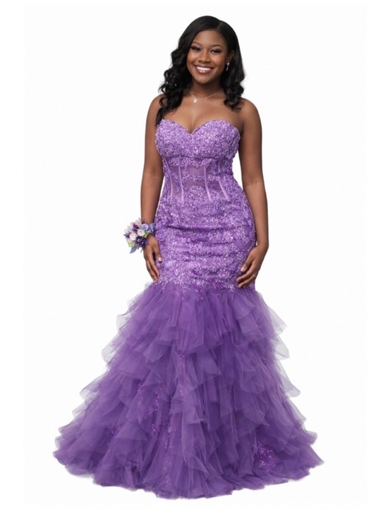 Jovani Dresses & Skirts - Jovani 1267 Purple Strapless Beaded Corset Mermaid Tulle Fairy Gown Sz 12